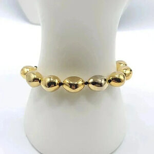 Liz Claiborne Gold Tone Oblong Bead Acrylic Toggle Bracelet Vintage 8.5"